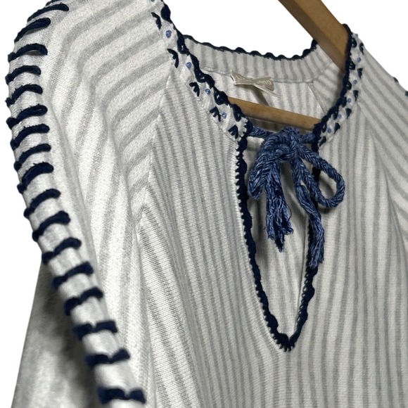 Lisa Todd Striped Knit Sweater Blue Whipstitch Tie Keyhole Neck White Size M - Picture 6 of 12